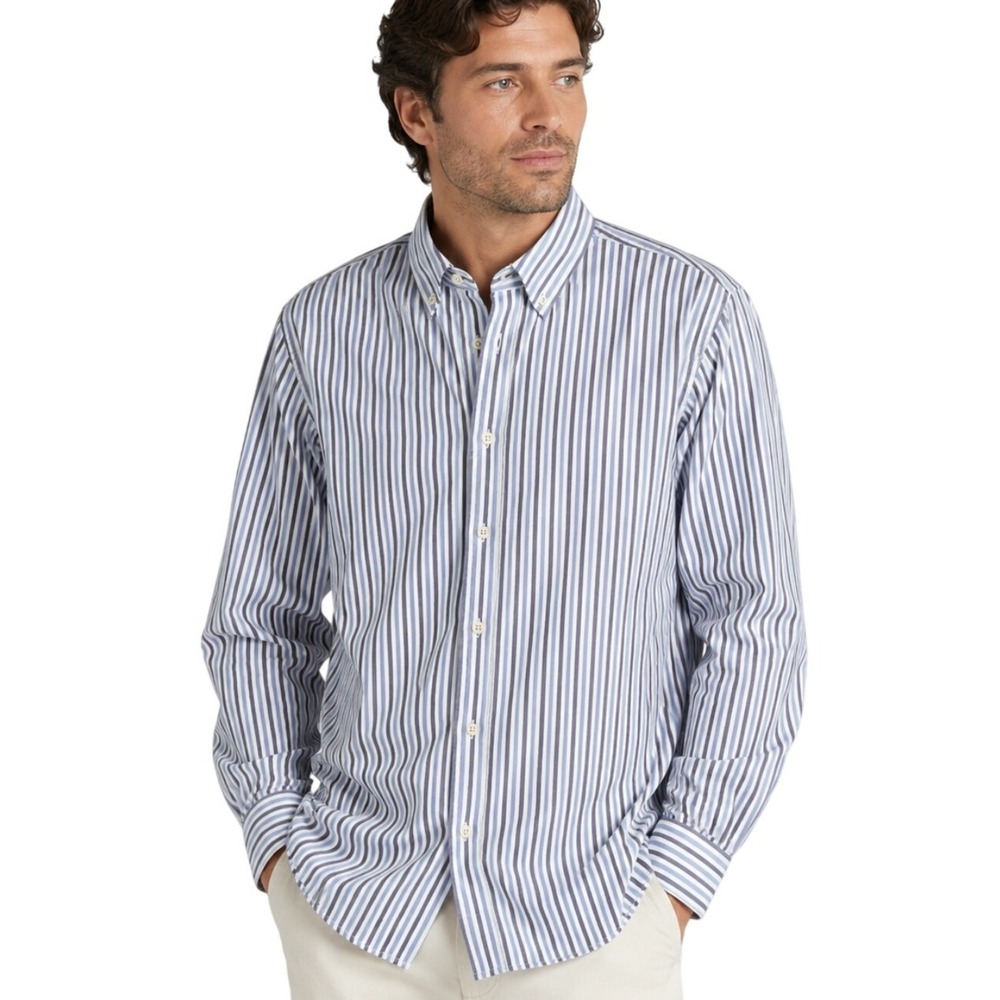 Scotch & Soda Shirt Mens L Blue Striped Viscose Button Down Preppy Quiet Luxury